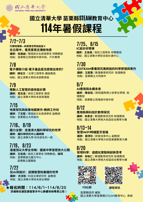 苗栗縣STEAM教育中心 114年暑假課程圖片